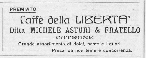 Pubblicità del Caffè della Libertà sul Corriere Calabrese 9 giugno 1913